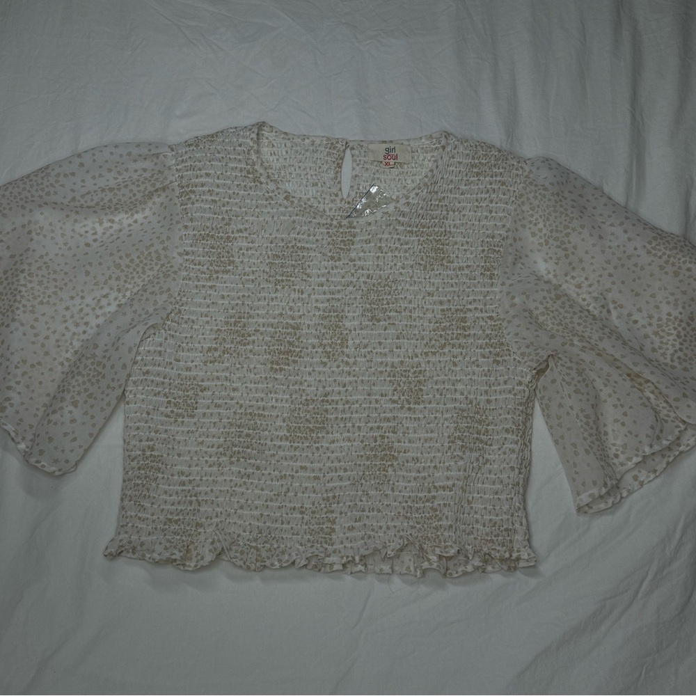 NWT Sheer White & Cream Blouse • Bohemian Style • Business Casual • Teen X-Large